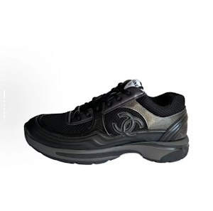 CHANEL Fabric Laminated Calfskin Stretch CC Womens Sneakers Shoes photo 2